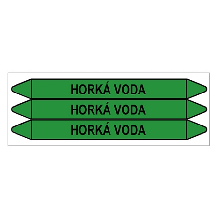 Značení potrubí, horká voda,3 ks, 355 × 37 mm